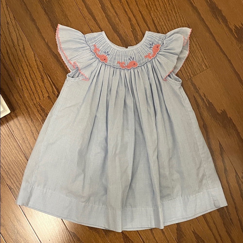 Edgehill Collection Light Blue Dress with Pink Embroidery